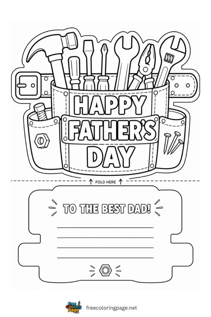 coloring page of happy father's day card tools theme