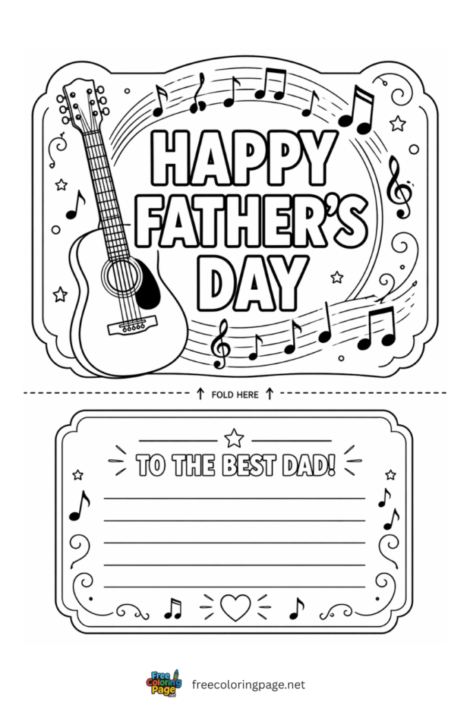 coloring page of happy father's day card music theme