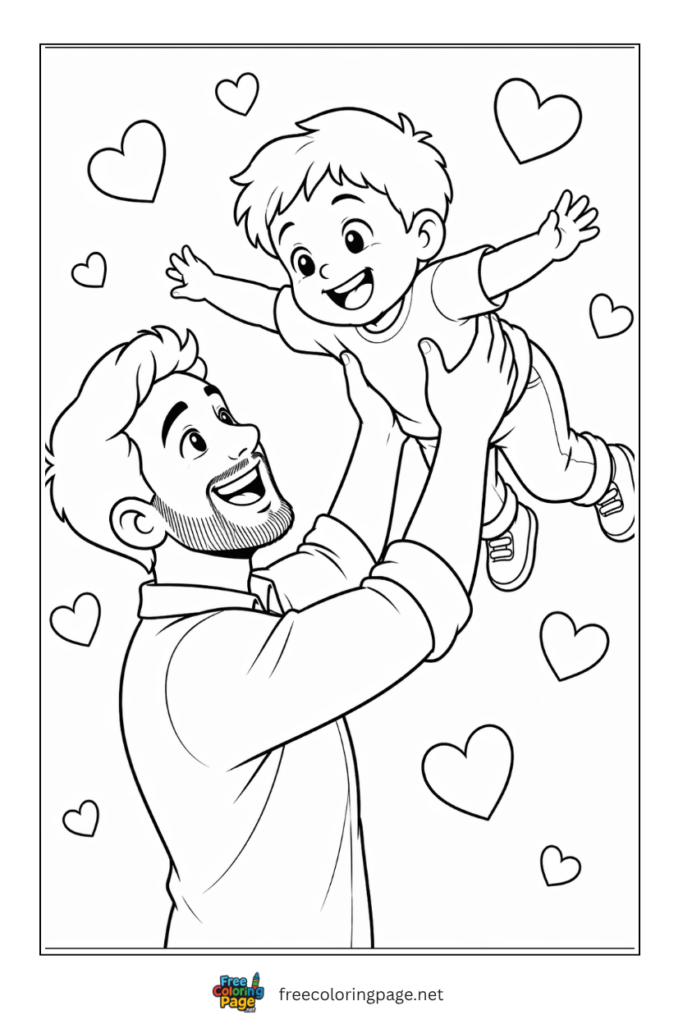 coloring page of happy father's day dad and son