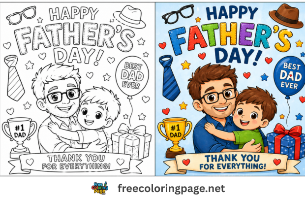 father's day coloring pages colored vs black and white