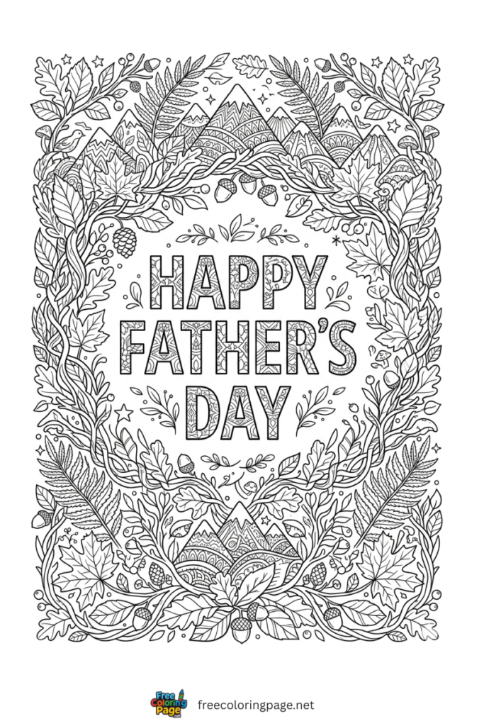 coloring page of happy father's day floral design 