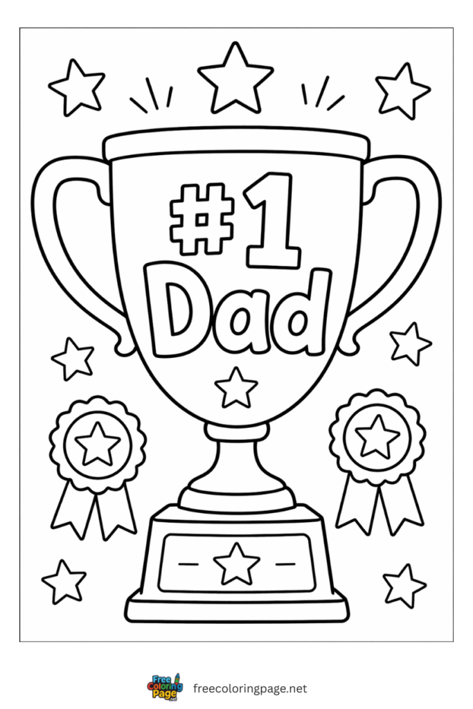 coloring page of happy father's day winning trophy 