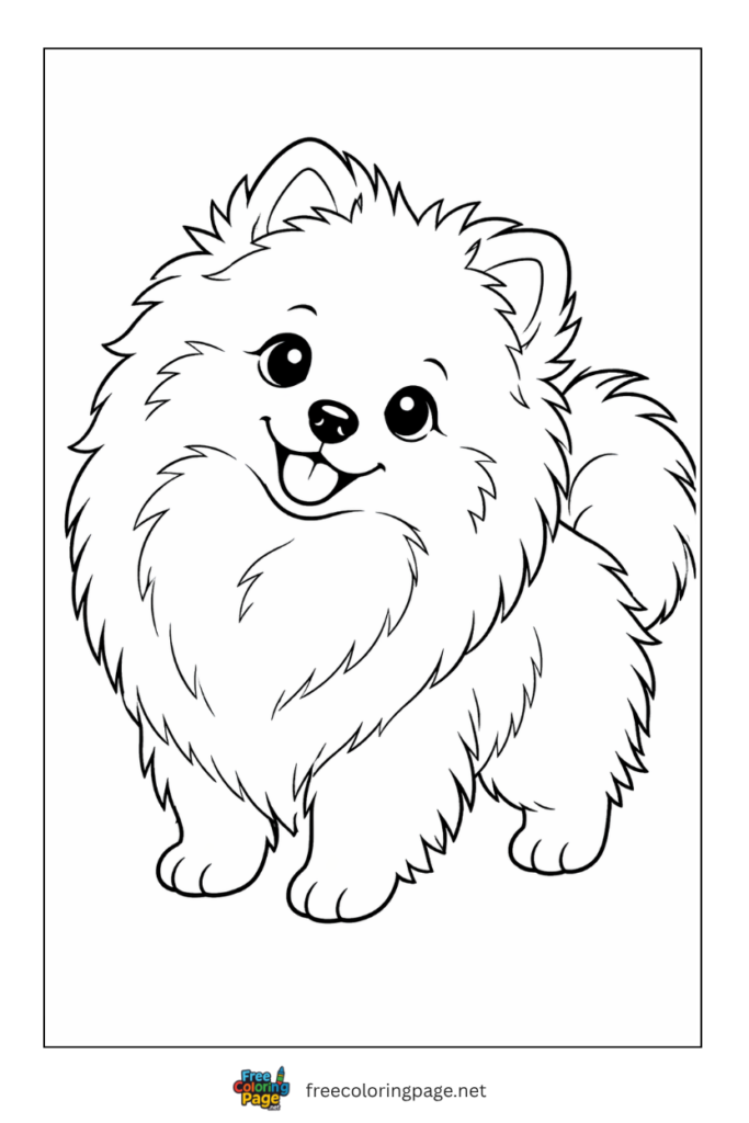 coloring page of fluffy puppy