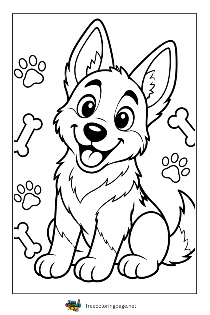 coloring page of german shepherd puppy