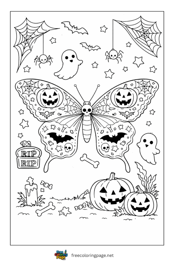 coloring page of butterfly halloween