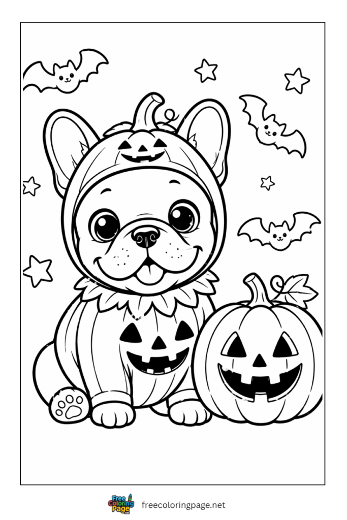 coloring page of halloween puppy