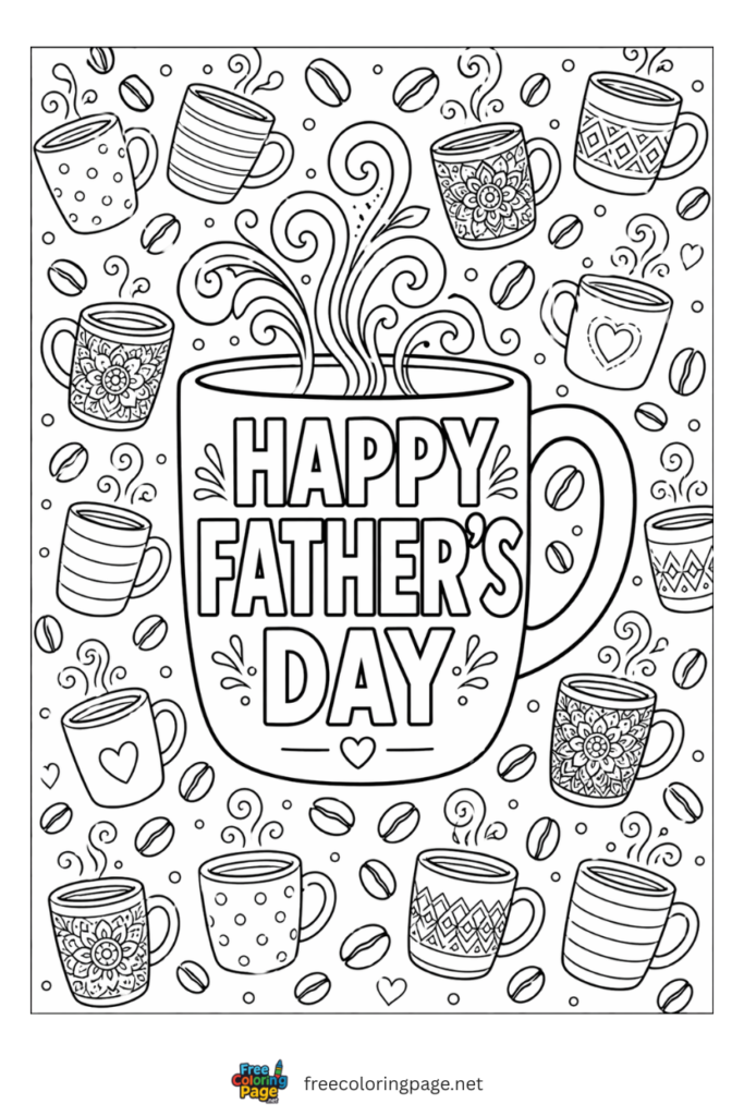 coloring page of happy father's day detailed design for adults
