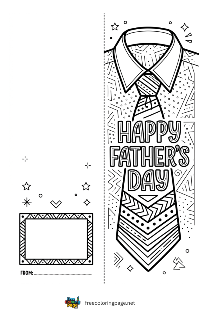 coloring page of happy father's day tie card