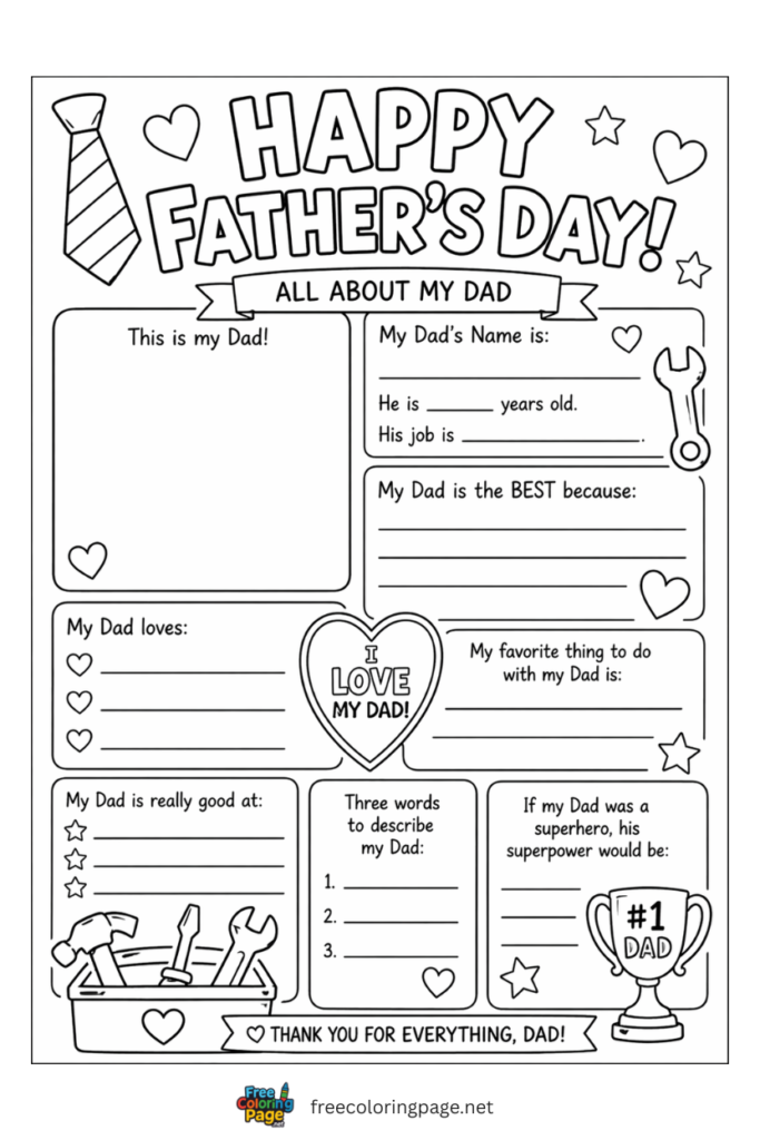 coloring page of happy father's day worksheet