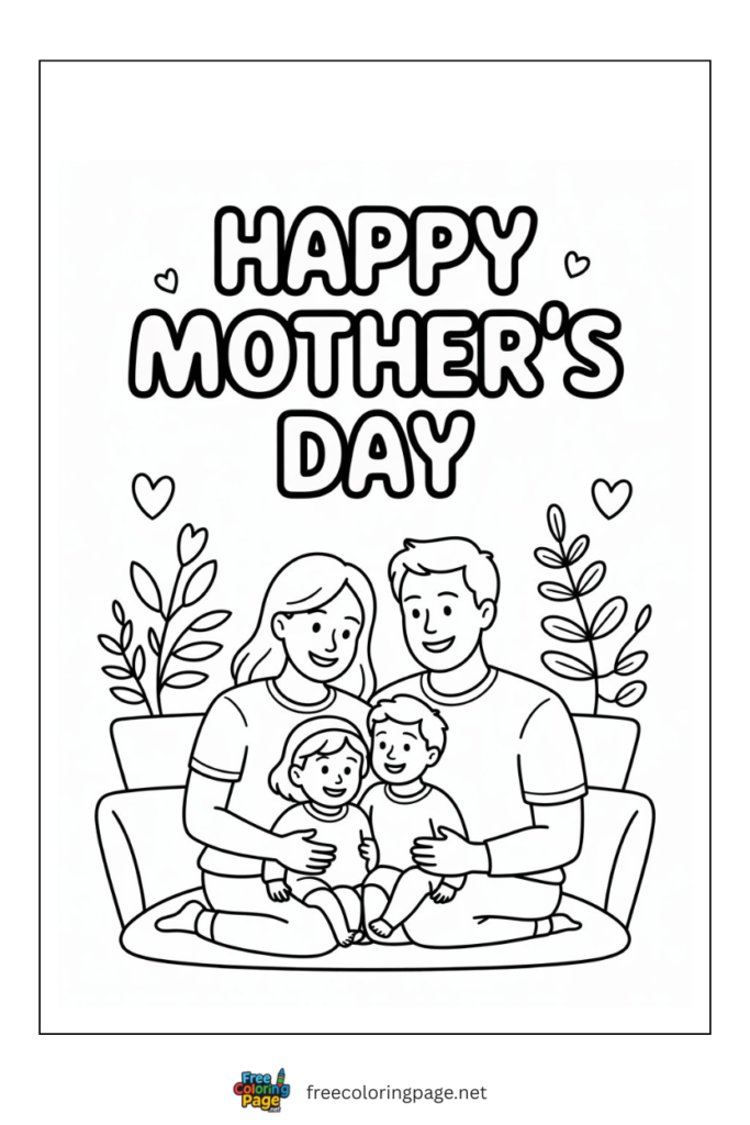 coloring page of full family on mother's day 