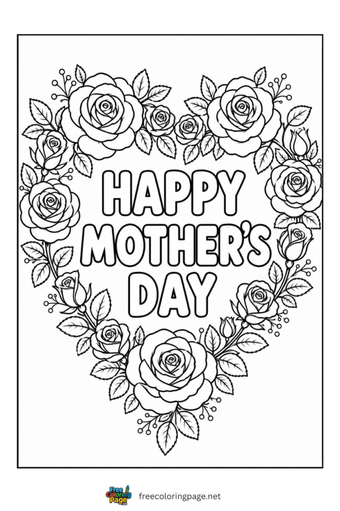 coloring page of happy mother's day flower heart