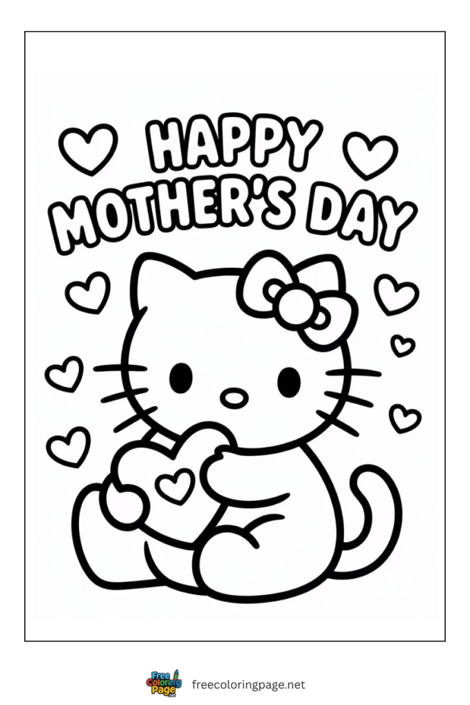 coloring page of happy mother's day hello kitty