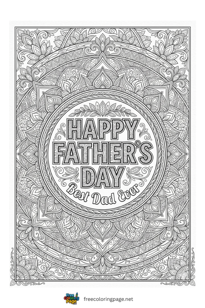 coloring page of happy father's day mandala for adults