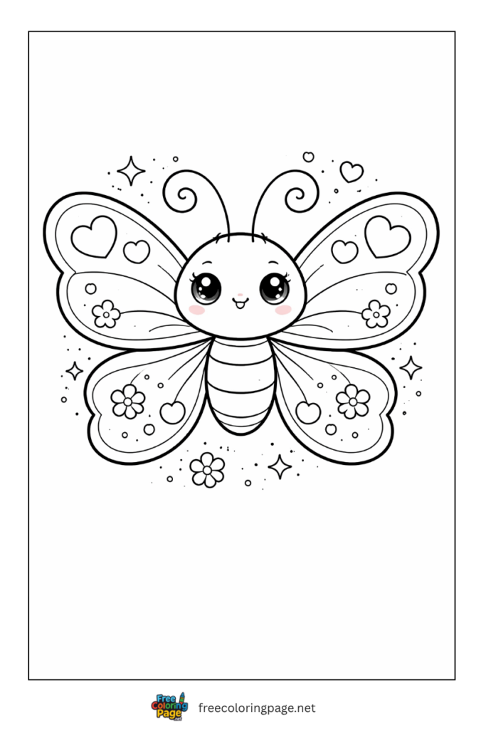 coloring page of easy kawaii butterfly 
