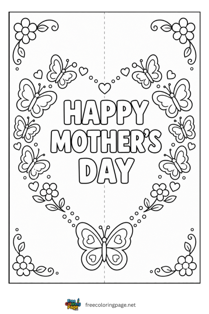 coloring page of mother's day card easy for kids
