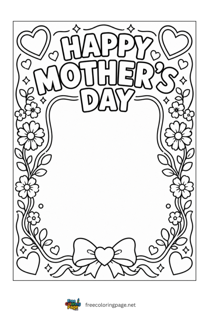 coloring page of mother's day blank page for note