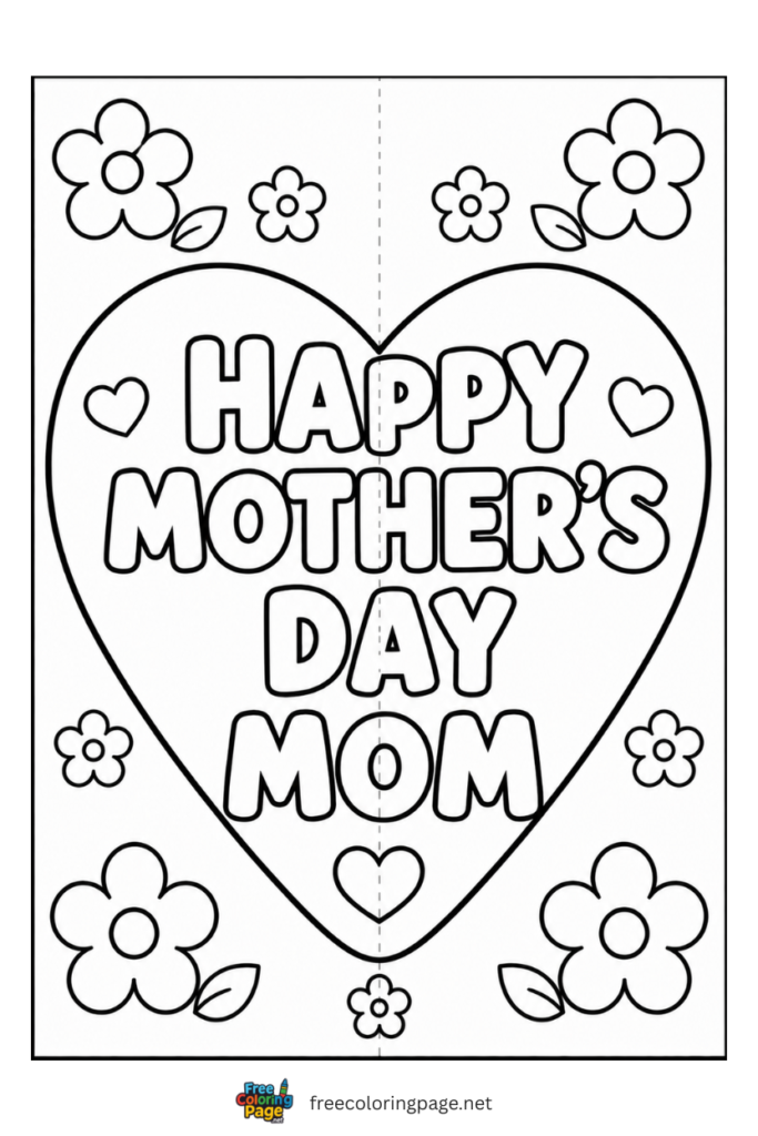 coloring page of mother's day card heart wish 