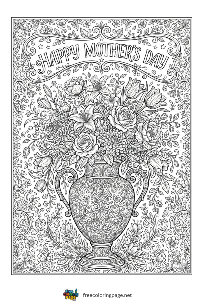 coloring page of mother's day for adults advanced design