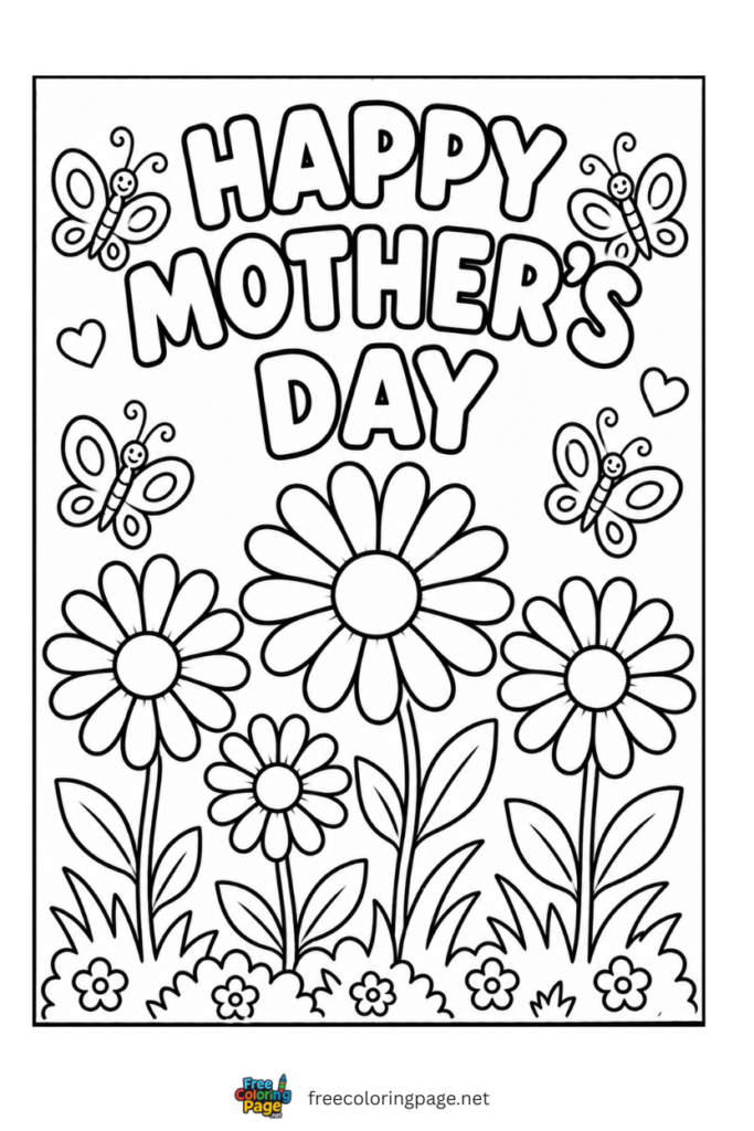 coloring page of happy mother's day cute daisy flowers