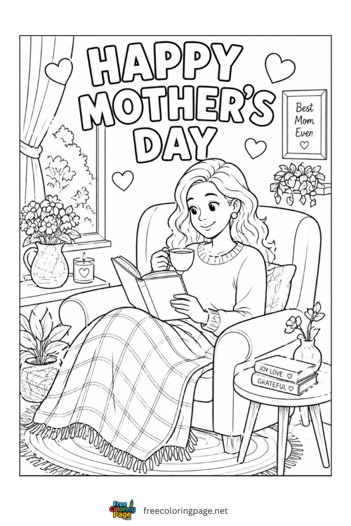 coloring page of mother taking rest