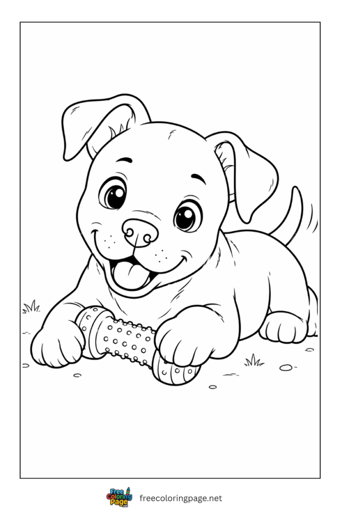 coloring page of pitbull puppy playing