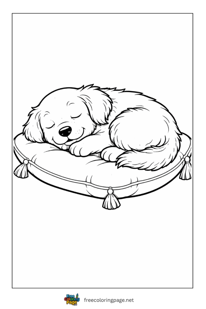 coloring page of golden retriever puppy sleeping