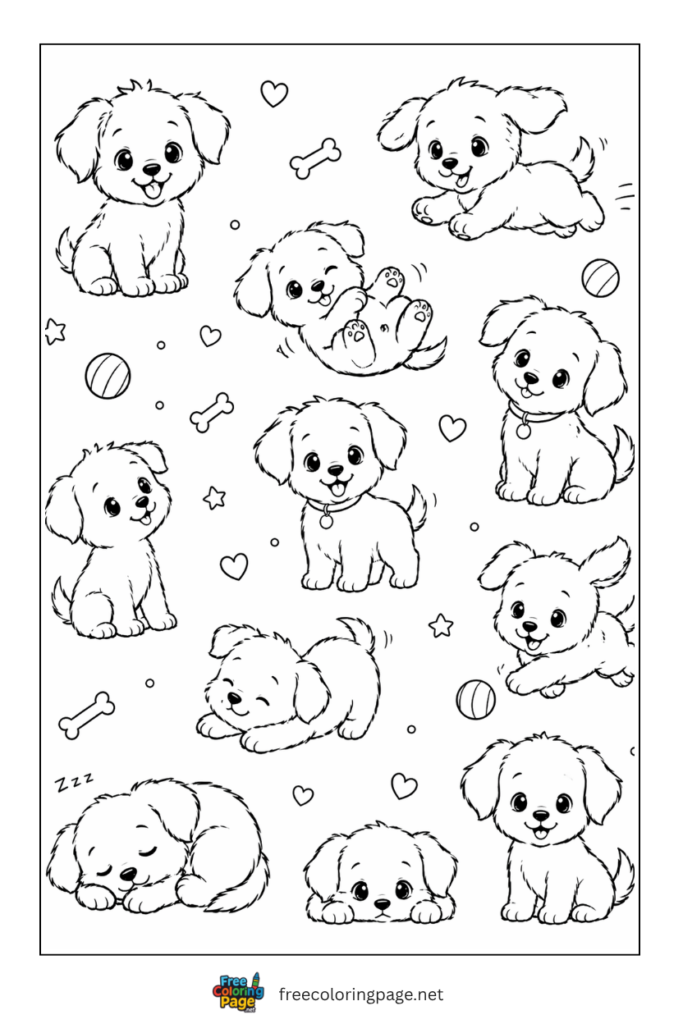 coloring page of puppies doodle