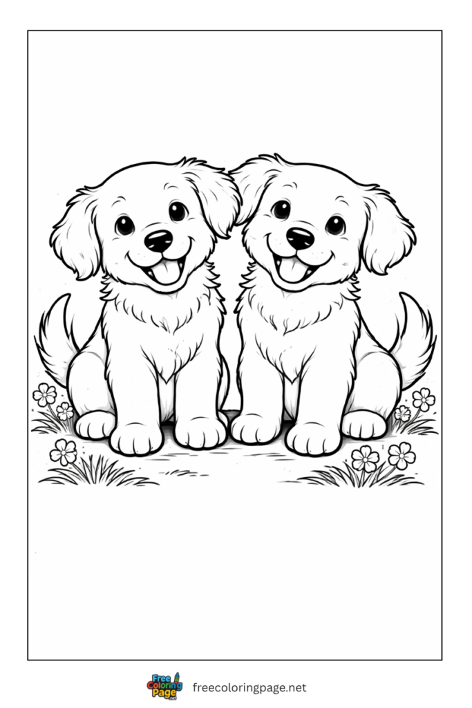 coloring page of puppies sitting together