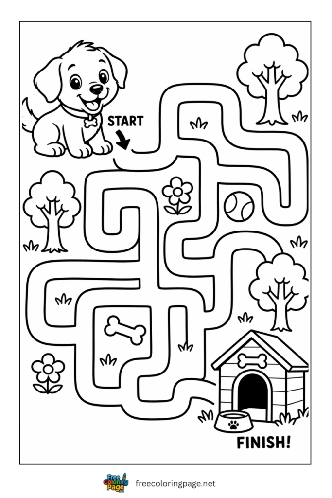 coloring page of puppy activity
