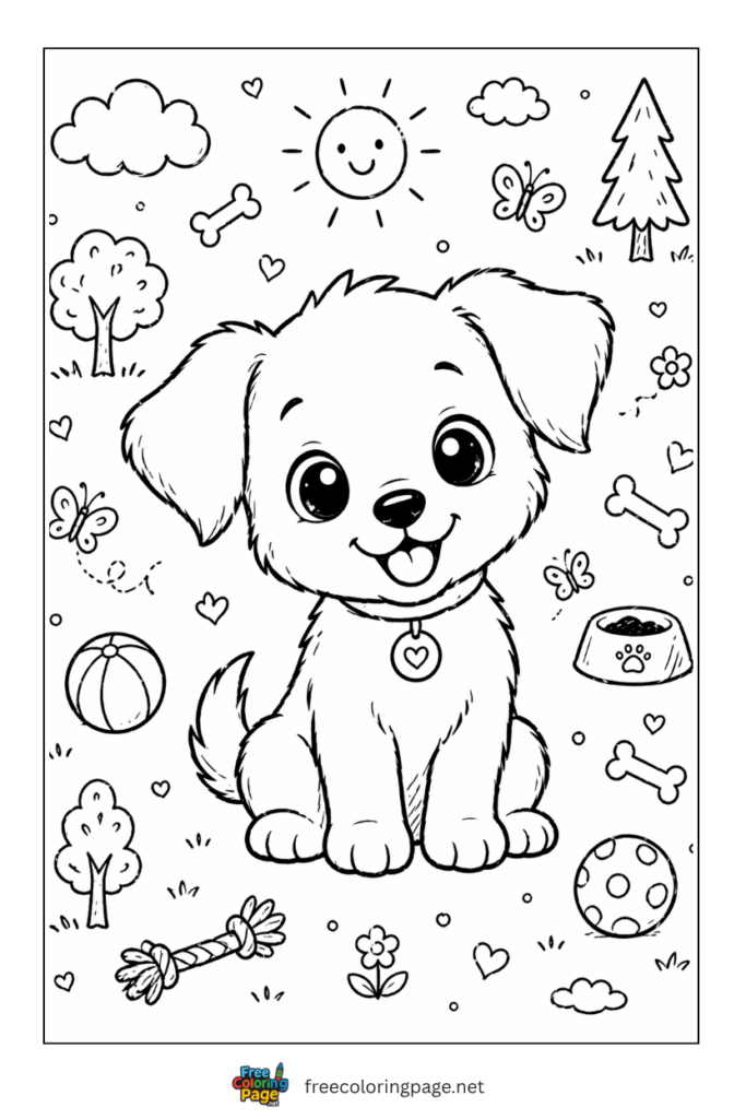 coloring page of puppy adventure doodle