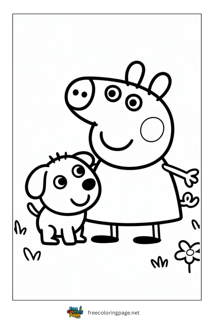 coloring page of puppy and peppa pig