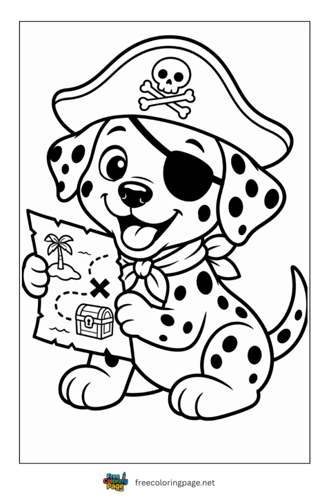 coloring page of dalmatian puppy as pirate
