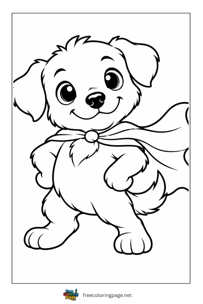 coloring page of puppy as superhero