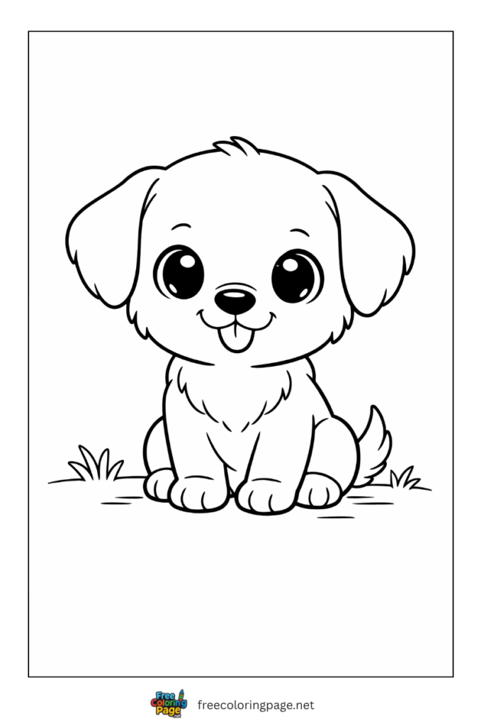 coloring page of cute puppy sitting