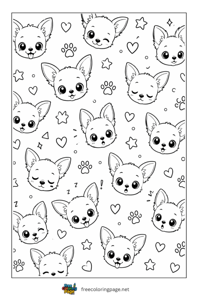 coloring page of puppy face doodle