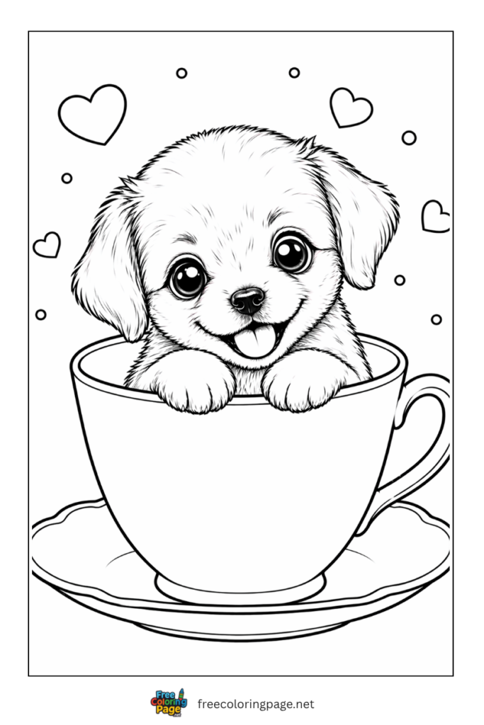 coloring page of puppy in teacup