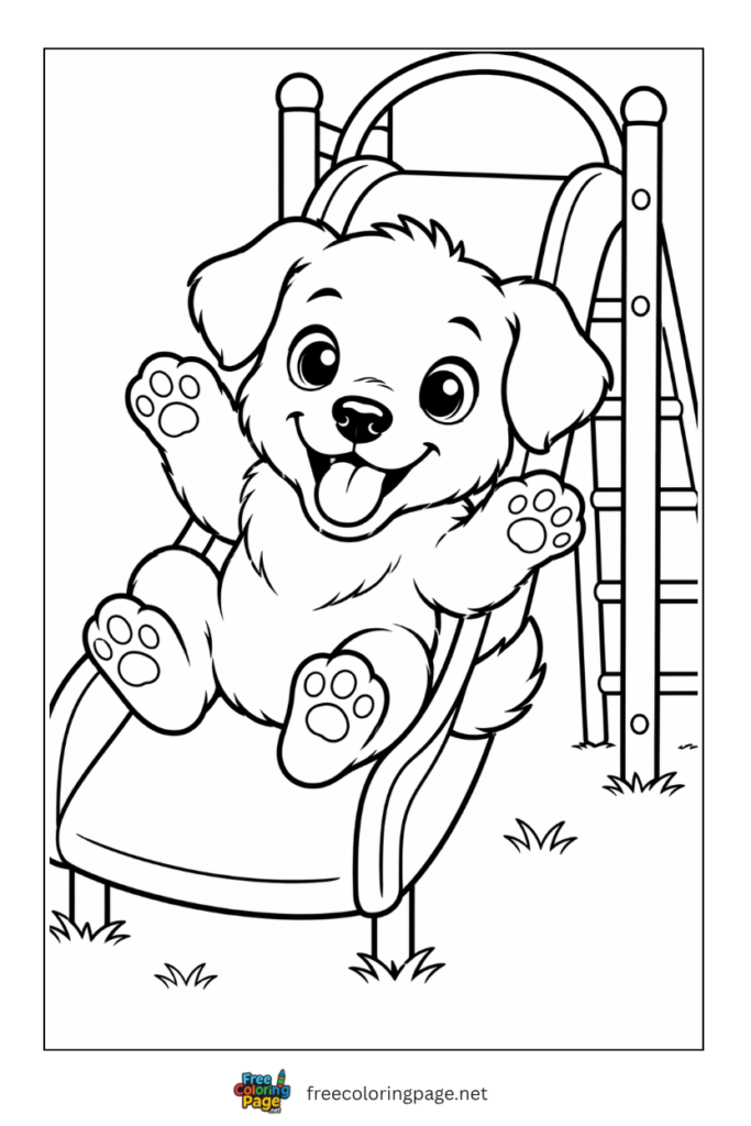 coloring page of puppy sliding