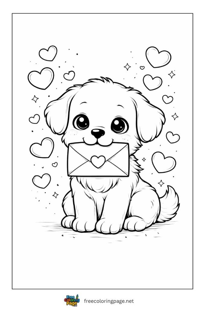 coloring page of puppy valentine day