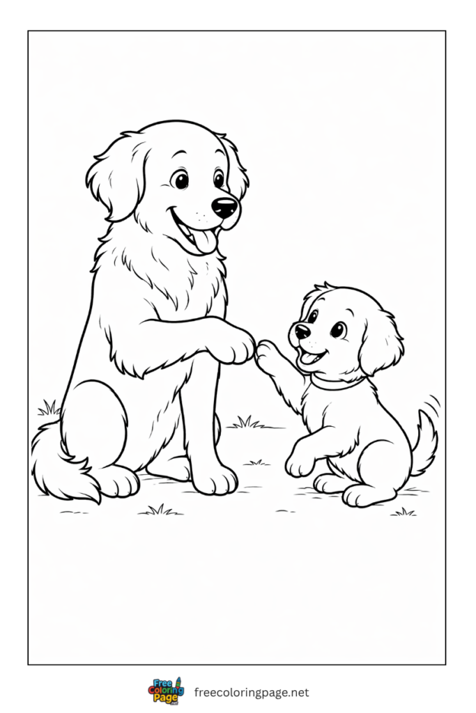 coloring page of puppy and dog sitting together