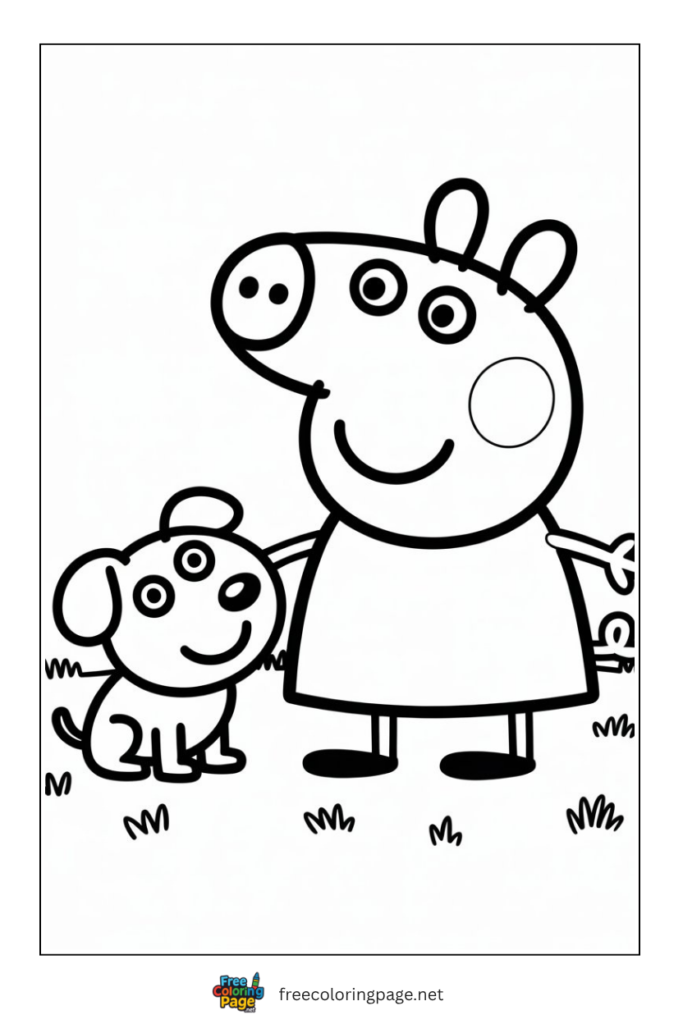 coloring page of puppy with peppa pig