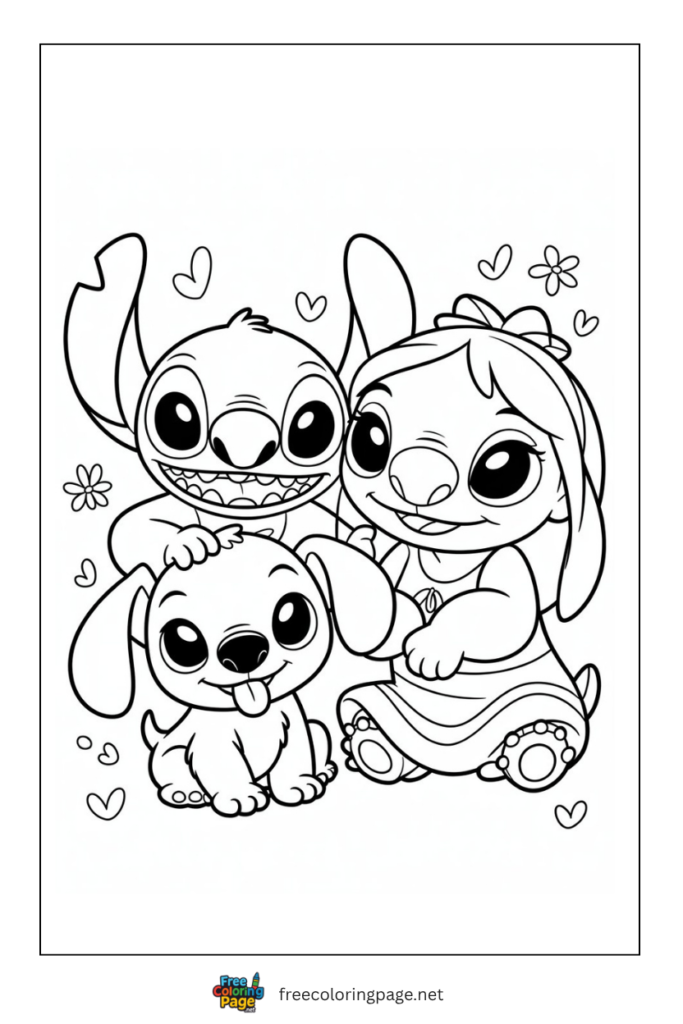 coloring page of puppy stitch and lilo