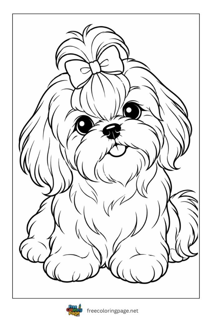 coloring page of shih-tzu puppy