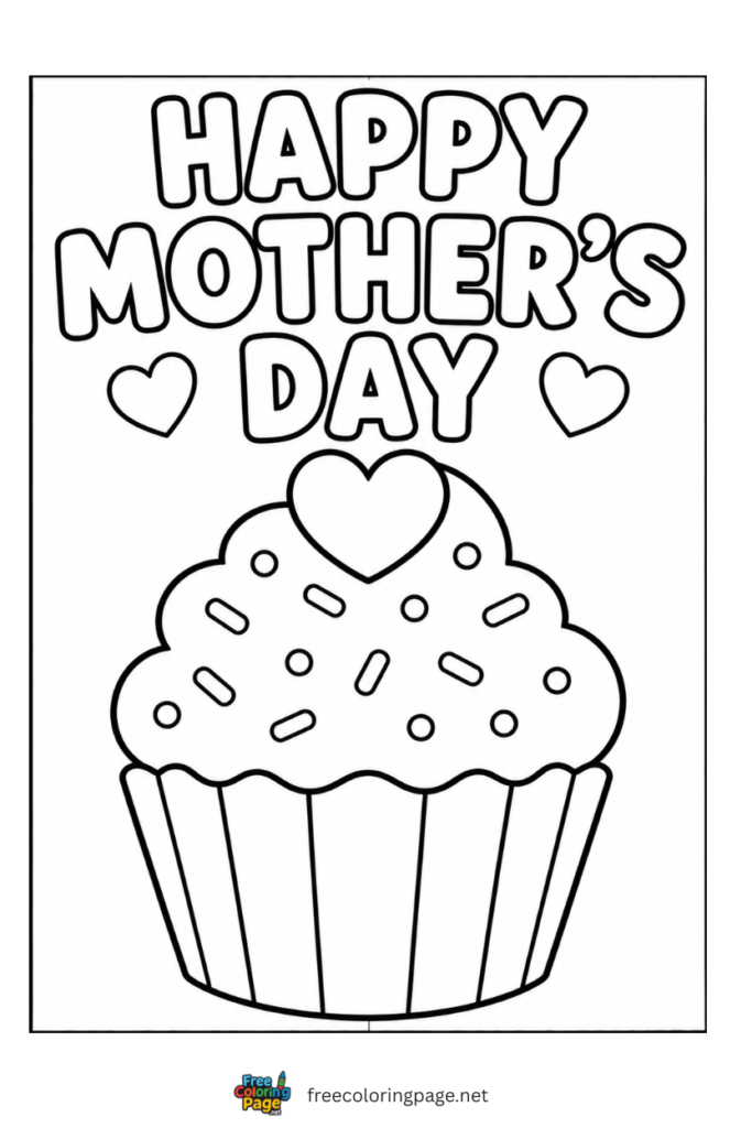 coloring page of sweet mother's day with cupcake