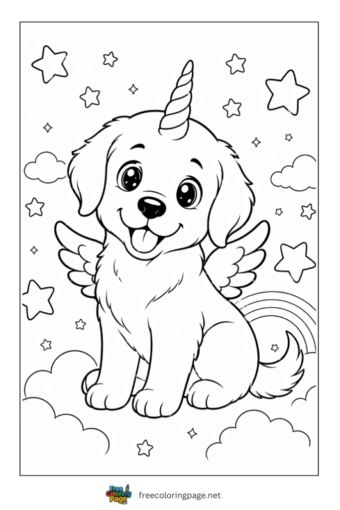 coloring page of unicorn puppy