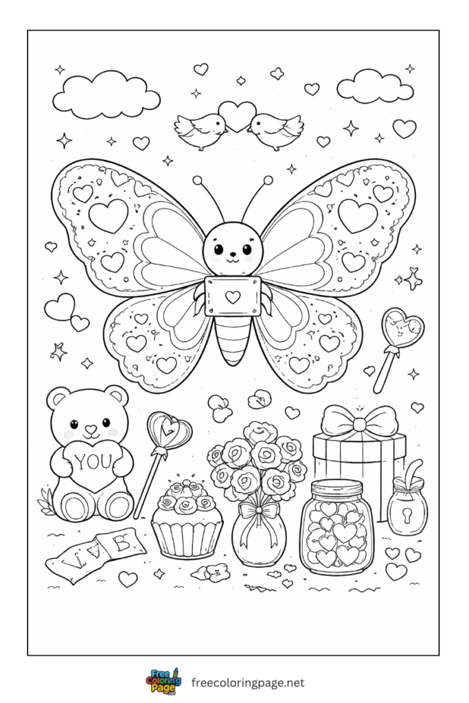 coloring page of butterfly valentine day