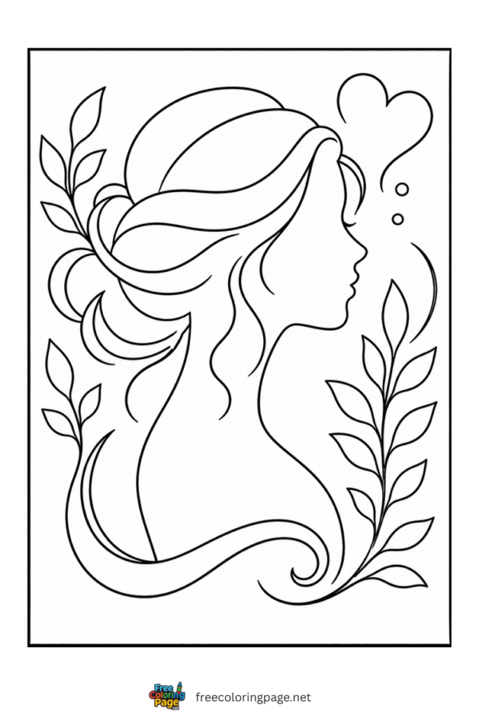coloring page of woman silhouette on mother's day 
