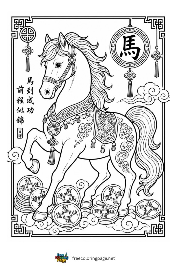 coloring page of 2026 year of horse 
