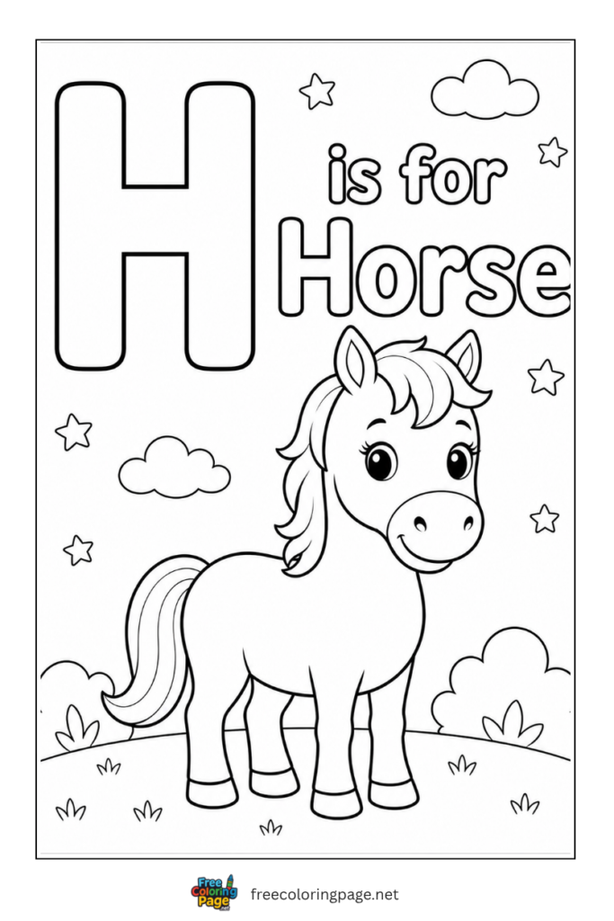 coloring page of H for horse 