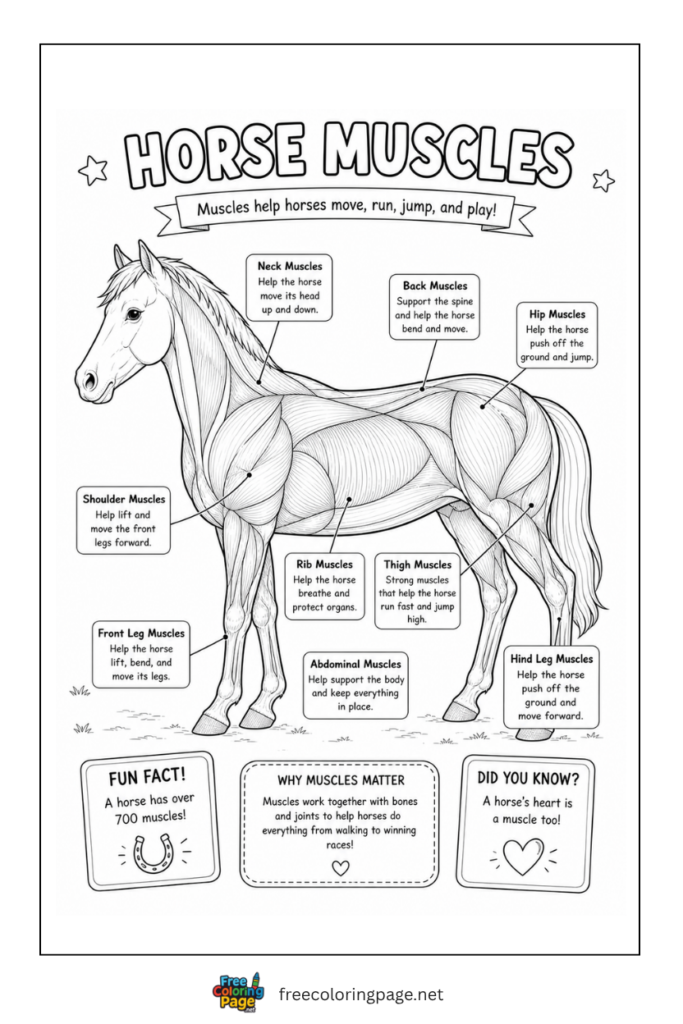 coloring page of horse muscles anatomy