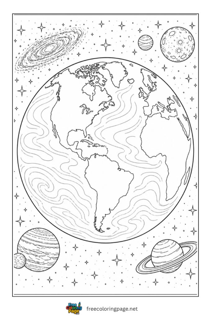 coloring page of aesthetic earth